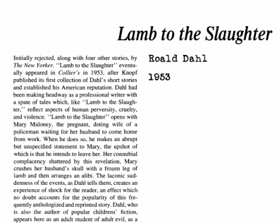 نقد داستان کوتاه Lamb to the Slaughter by Roald Dahl