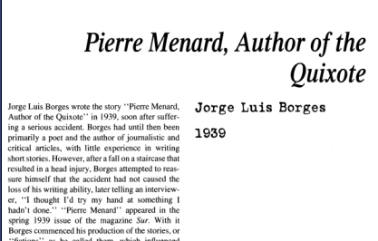 نقد داستان کوتاه pierre Menard, Author of the Quixote by Jorge Luis Borges