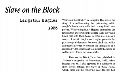 نقد داستان کوتاه Slave on the Block by Langston Hughes