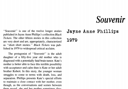 نقد داستان کوتاه Souvenir by Jayne Ann Phillips