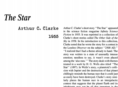 نقد داستان کوتاه The Star by Arthur C. Clarke