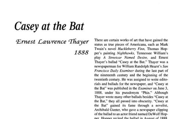نقد شعر    Casey at the Bat by Ernest Lawrence Thayer