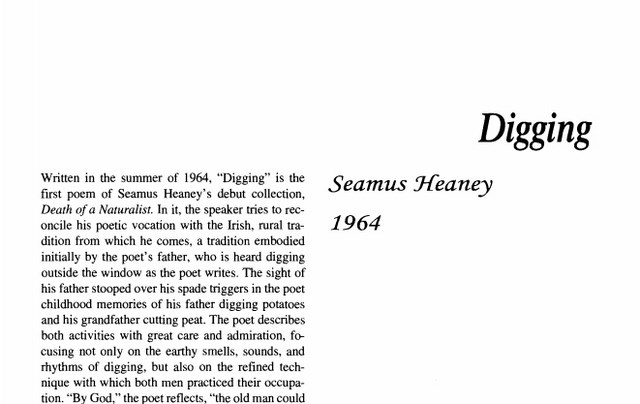 نقد شعر    Digging by Seamus Heaney