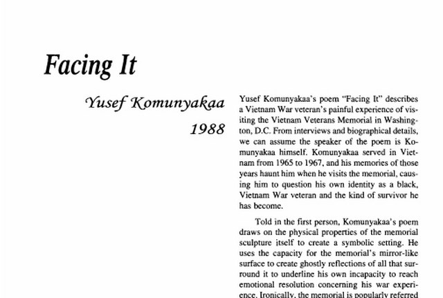 نقد شعر    Facing It by Yusef Komunyakaa