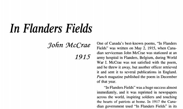 نقد شعر In Flanders Fields by John McCrae