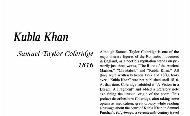 نقد شعر    Kubla Khan by Samuel Taylor Coleridge