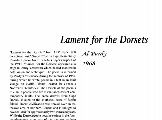 نقد شعر     Lament for the Dorsets by Al Purdy
