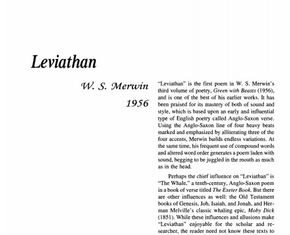 نقد شعر    Leviathan by W.S. Merwin