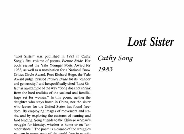 نقد شعر   Lost Sister by Cathy Song