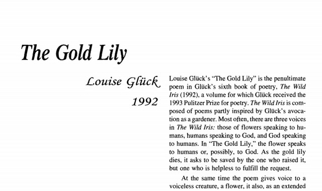 نقد شعر  The Gold Lily by Louise Gluck