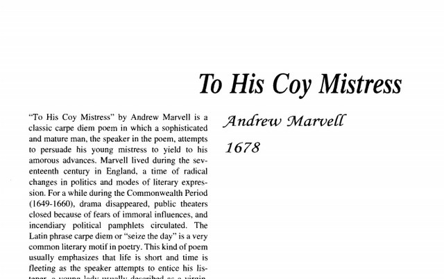 نقد شعر    To His Coy Mistress by Andrew Marvell