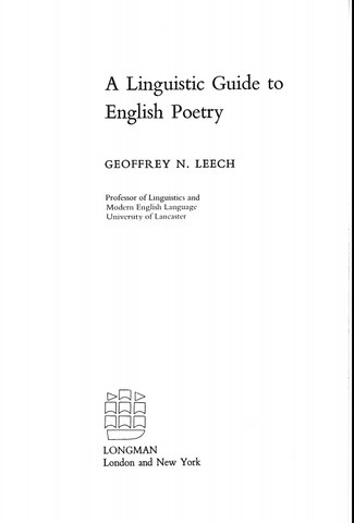 A Linguistic Guide to English Poetry by Geoffrey N. Leech