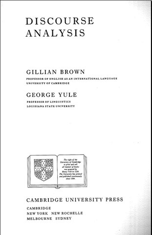 Discourse Analysis by Gillian Brown and George Yule