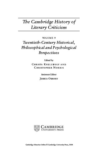 The Cambridge History of Literary Criticism by Christa Knellwolf and Christopher Norris