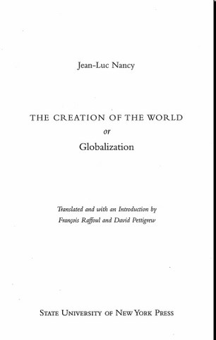 The Creation of the World or Globalization by Jean-Luc Nancy