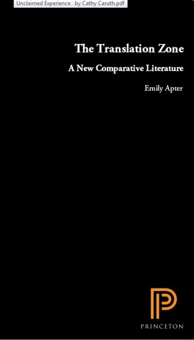 The Translation Zone A New Comparative Literature by Emily Apter