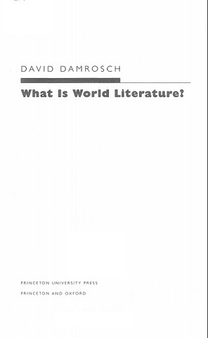 What Is World Literature by David Damrosch