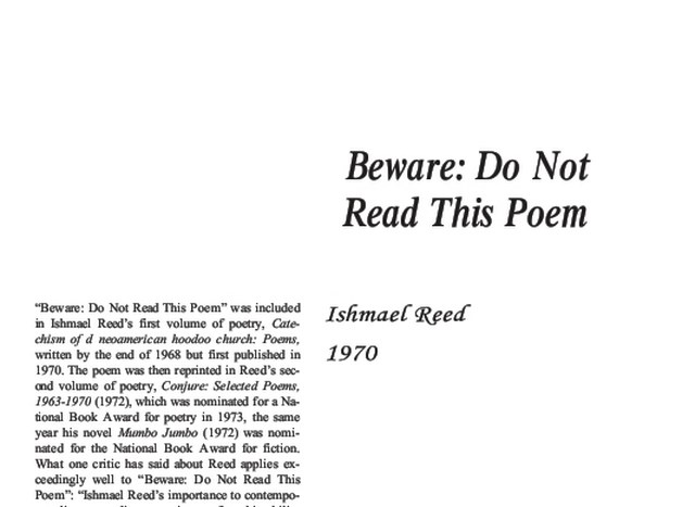 نقد شعر   Beware Do Not Read This Poem  by Ishmael Reed