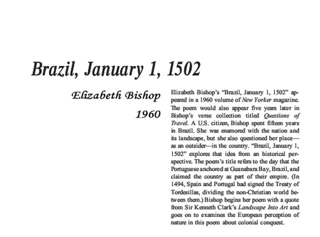نقد شعر  Brazil, January 1, 1502  by Elizabeth Bishop