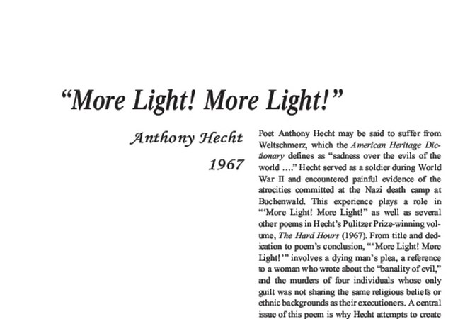 نقد شعر   More Light! More Light! by Anthony Hecht