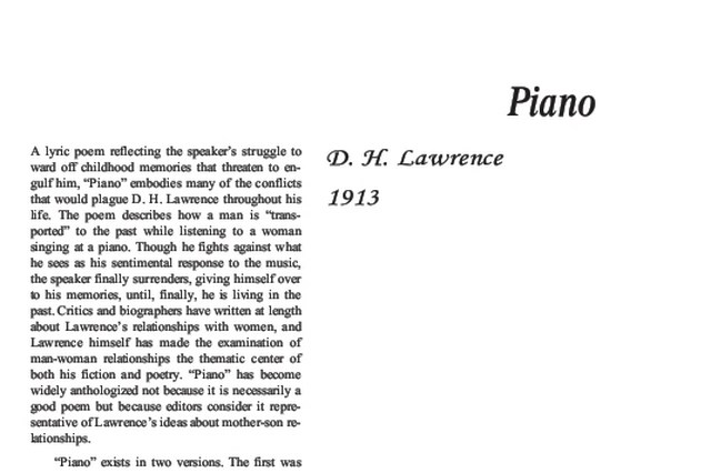 نقد شعر    Piano by D. H. Lawrence