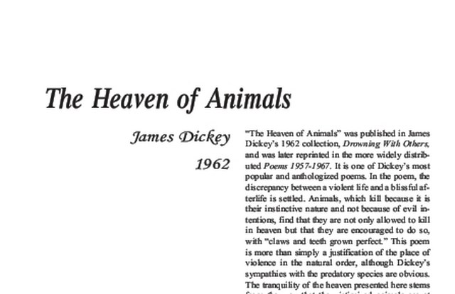 نقد شعر   The Heaven of Animals by James Dickey