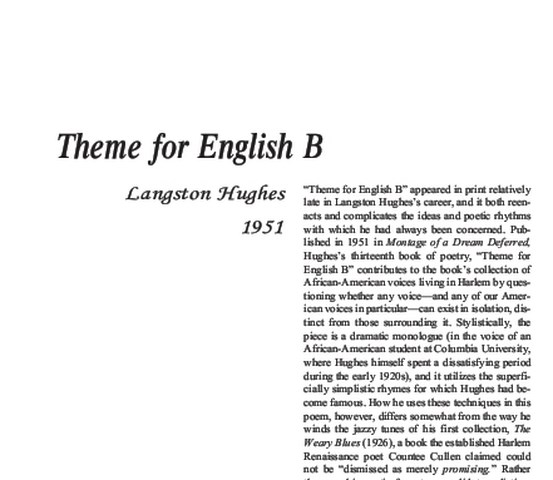 نقد شعر    Theme for English B by Langston Hughes