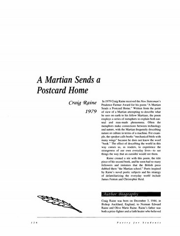 نقد شعر A Martian Sends a Postcard Home by Craig Raine