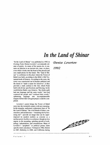 نقد شعر    In the land of Shinar by Denise Levertov