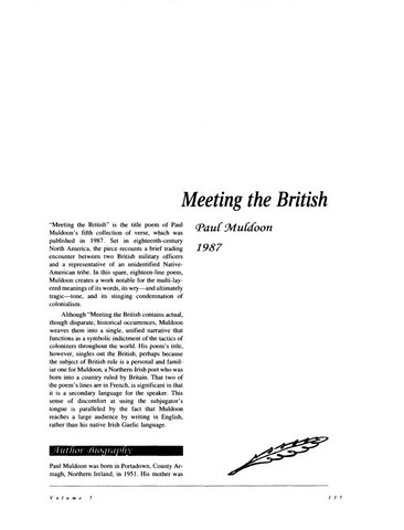 نقد شعر   Meeting the British by Paul Muldoon