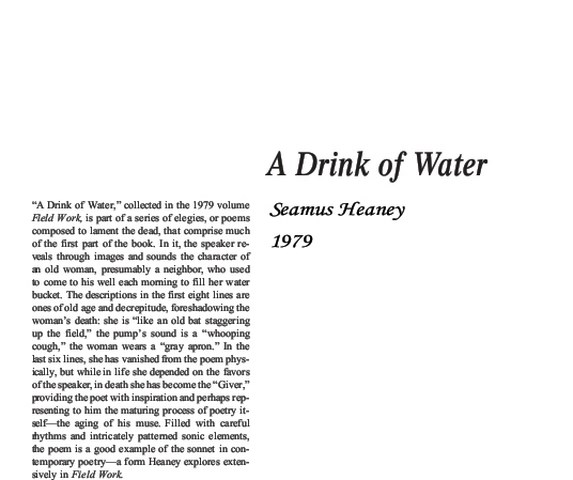 نقد شعر   A Drink of Water by Seamus Heaney