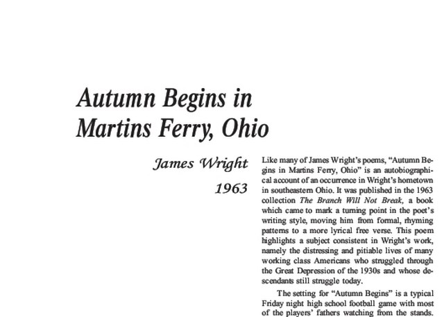 نقد شعر   Autumn Begins in Martins Ferry, Ohio by James Wright