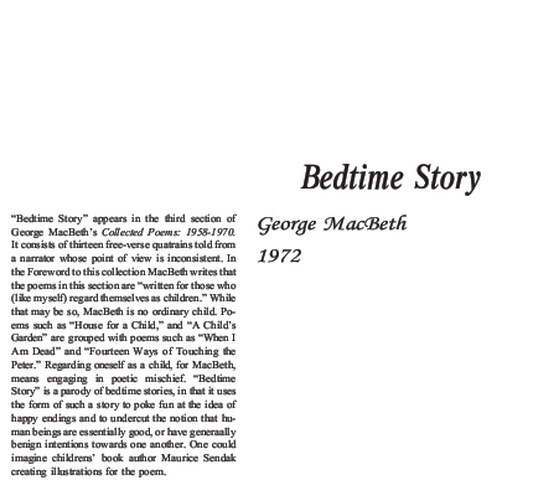 نقد شعر    Bedtime Story by George MacBeth