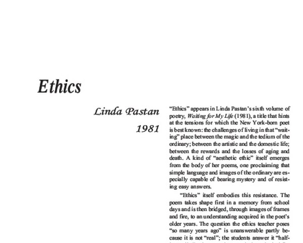 نقد شعر    Ethics by Linda Pastan