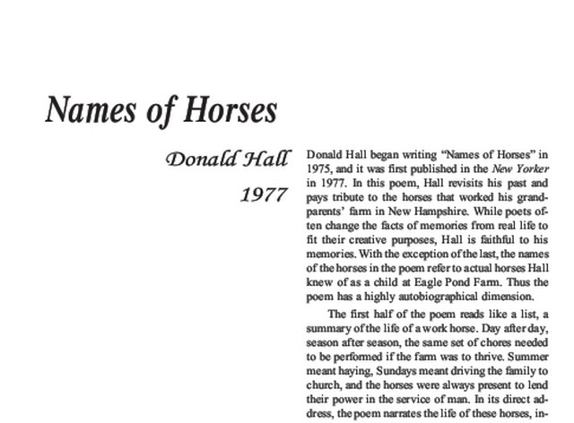 نقد شعر   Name Of Horses by Donald Hall