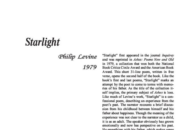 نقد شعر   Starlight by Philip Levine