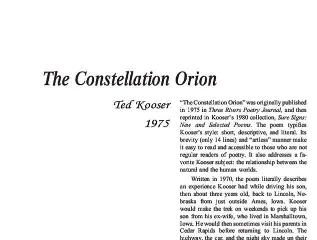 نقد شعر   The Constellation Orion by Ted Kooser
