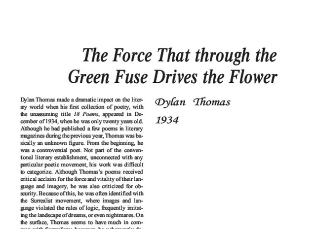 نقد شعر   The Force That Through the Green Fuse Drives the Flower  by Dylan Thomas