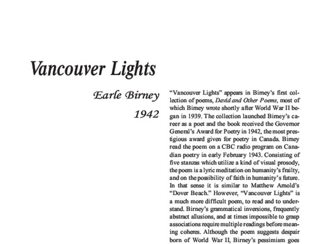 نقد شعر Vancouver Lights by Earle Birney