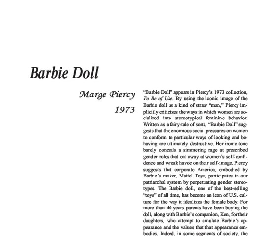 نقد شعر    Barbie Doll by Marge Piercy