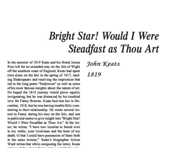 نقد شعر   Bright Star! Would I Were Steadfast as Thou Art by John Keats