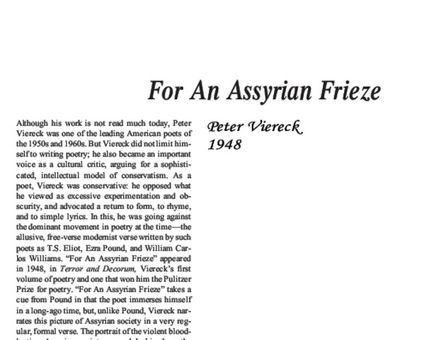 نقد شعر For An Assyrian Frieze by Peter Viereck