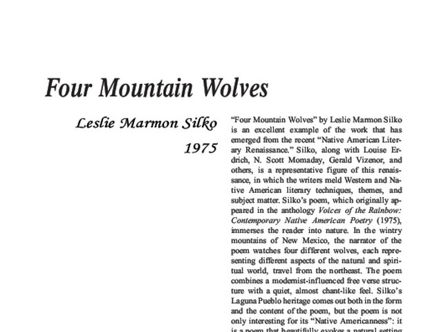 نقد شعر   Four Mountain Wolves by Leslie Marmon Silko