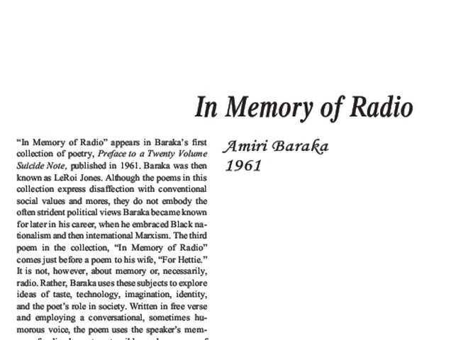 نقد شعر   In Memory of Radio by Amiri Baraka