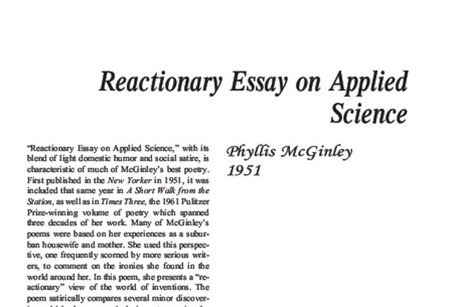 نقد شعر   Reactionary Essay on Applied Science by Phyllis McGinley