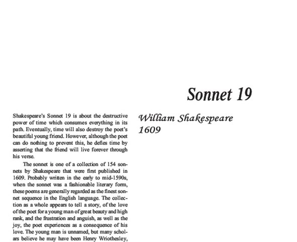 نقد شعر  Sonnet 19 by William Shakespeare