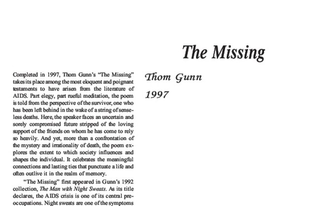 نقد شعر   The Missing by Thom Gunn