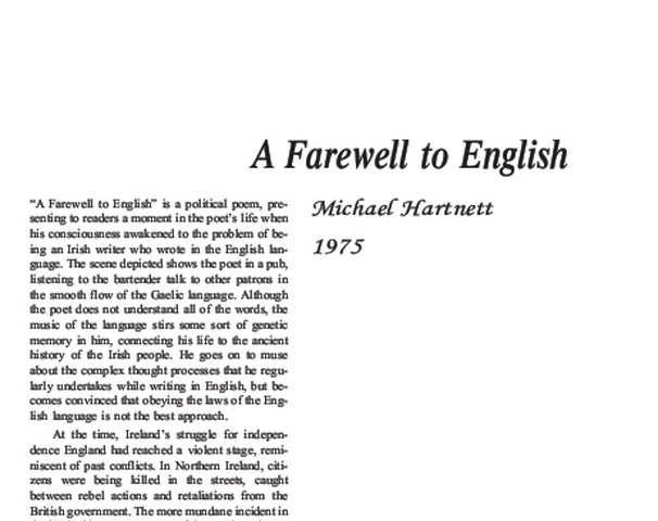 نقد شعر   A Farewell to English by Michael Hartnett