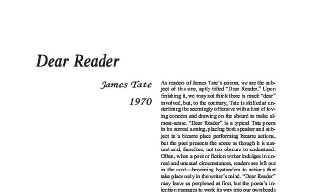 نقد شعر   Dear Reader by James Tate