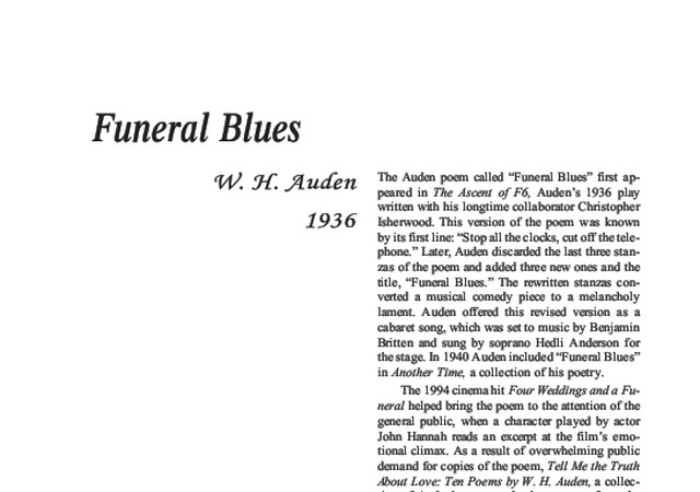 نقد شعر   Funeral Blues by W H Auden